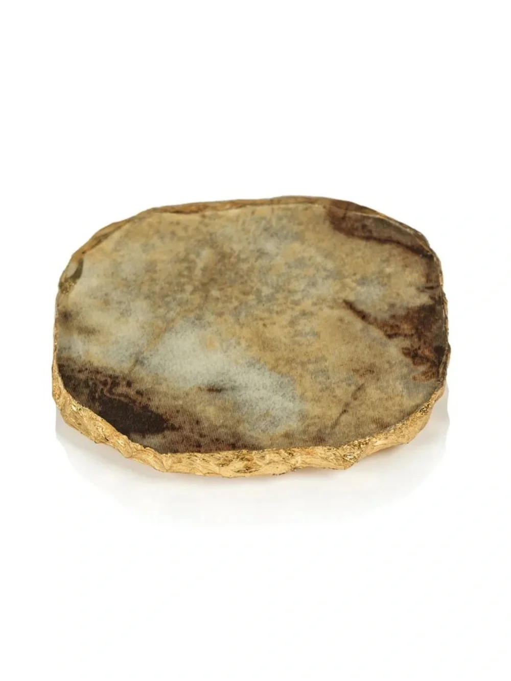Zodax Simulated Agate Marble Glass Coaster with Gold Rim - Set of 4 (Brown) NWT